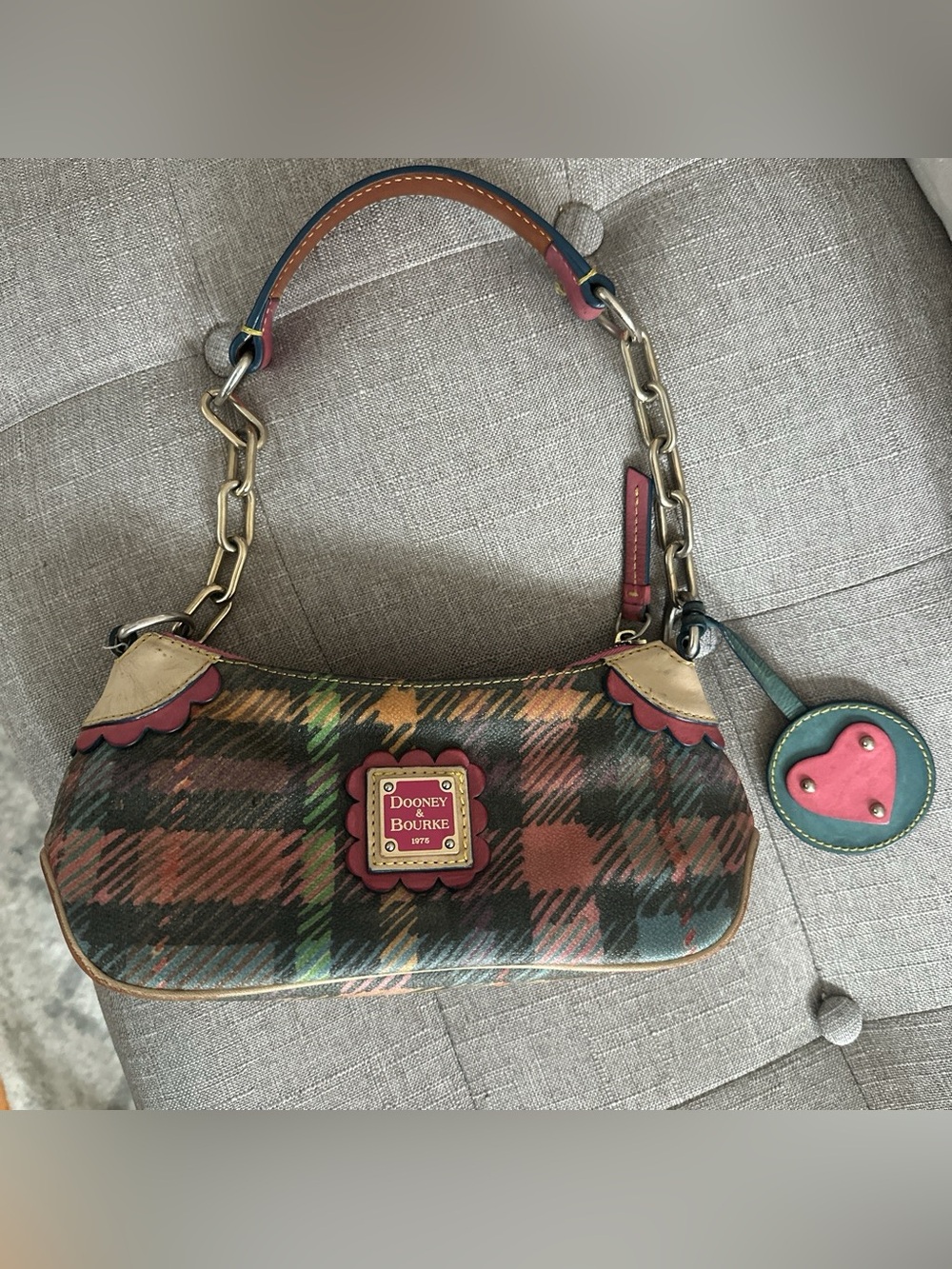 Dooney & Bourke Multicolor Plaid Shoulder Bag with Leather Trim